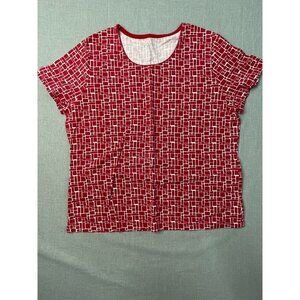 Kim Rogers Women's Red Brick Pattern Round Neck XL Short Sleeve Shirt USED